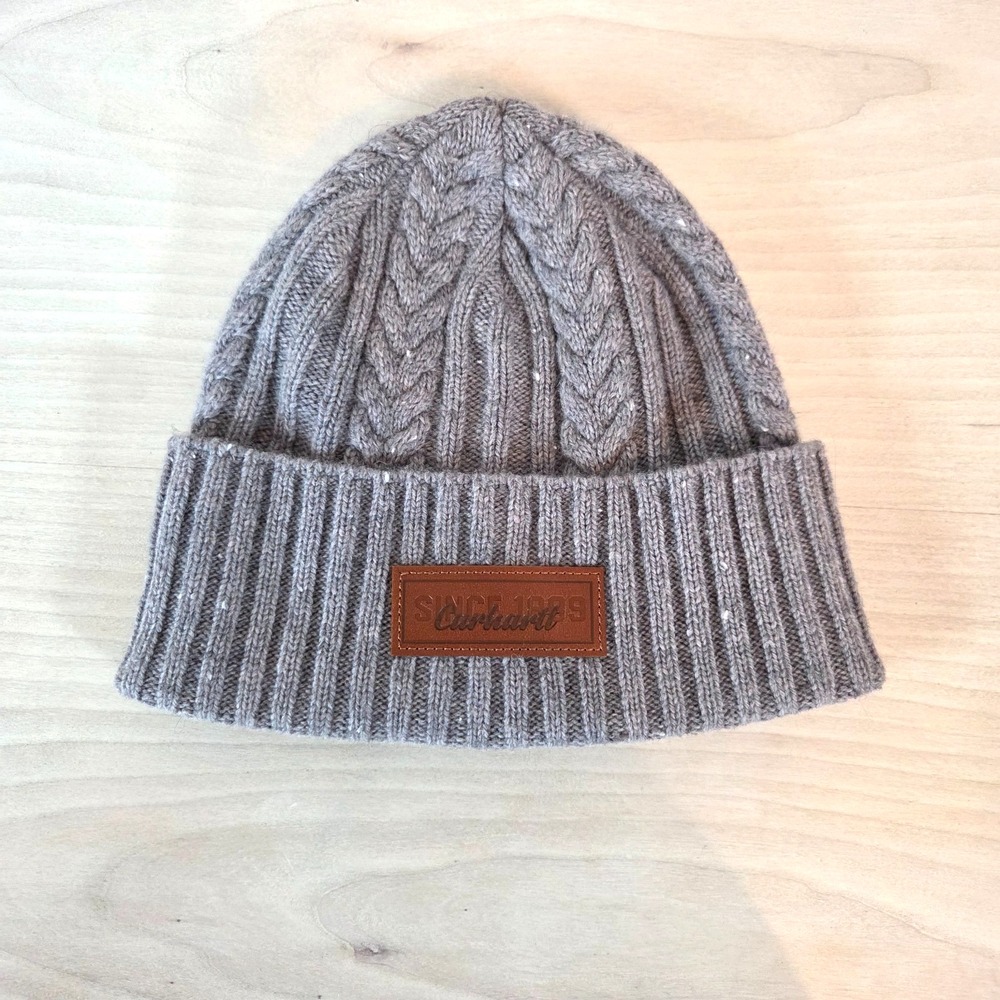 Carhartt Women's Premium 80% Wool Cable Knit Cuffed Beanie Hat - Grey - One Size